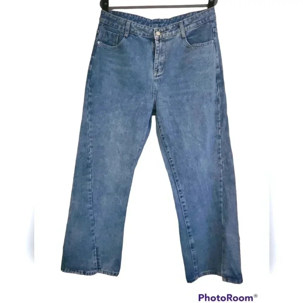 Genleck high waisted baggy split hem jeans